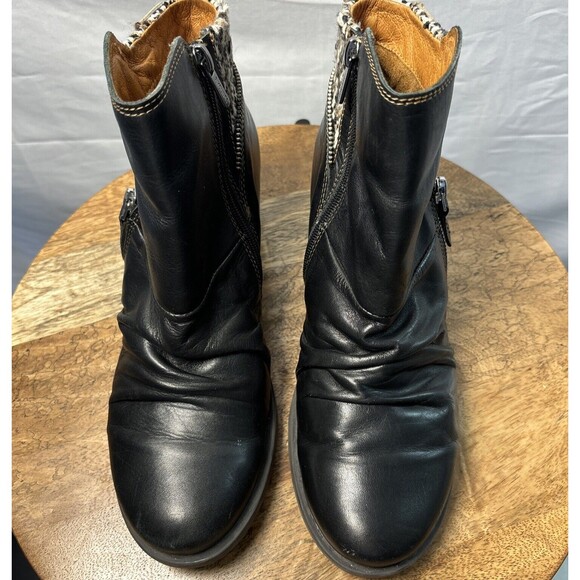 Boho Outdoor Leather Booties 7.5 Knit Cuff Side Zip Fall Ankle Boot - Picture 5 of 16